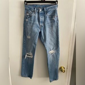 Levi's 501 Light Blue Distressed Ankle Jeans